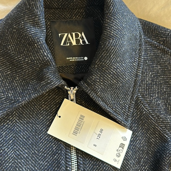 Zara Zippered Wool Blend Jacket ZW collection gray black herringbone 2143/866 XS - Picture 13 of 15